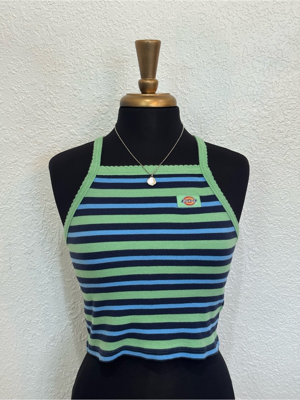 Dickies Green & Blue Striped Ribbed Tank Crop Top